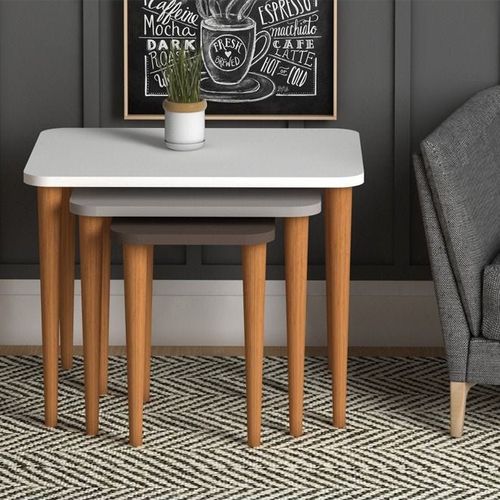 Letto Nested Coffee Table Set Of Three For Living Room Home Office Contemporary Stacking End Side Table Leisure Night Stand Wooden Legs Telephone Table- Multi Clr