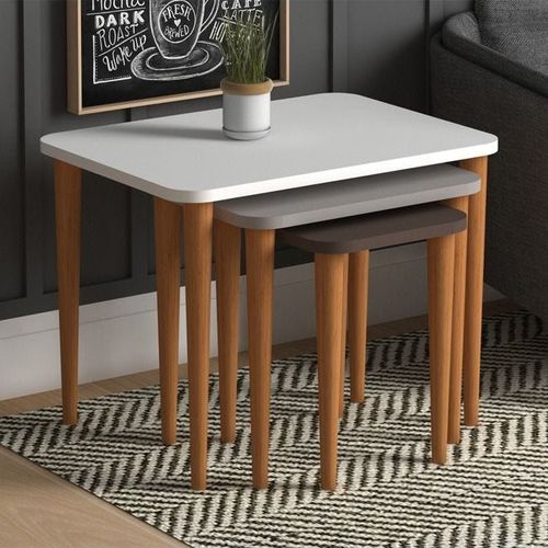 Letto Nested Coffee Table Set Of Three For Living Room Home Office Contemporary Stacking End Side Table Leisure Night Stand Wooden Legs Telephone Table- Multi Clr
