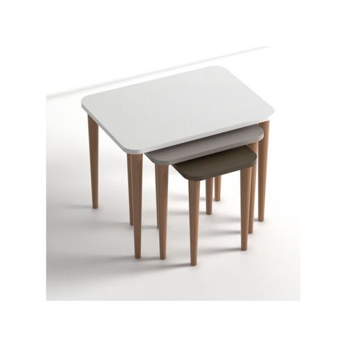 Letto Nested Coffee Table Set Of Three For Living Room Home Office Contemporary Stacking End Side Table Leisure Night Stand Wooden Legs Telephone Table- Multi Clr
