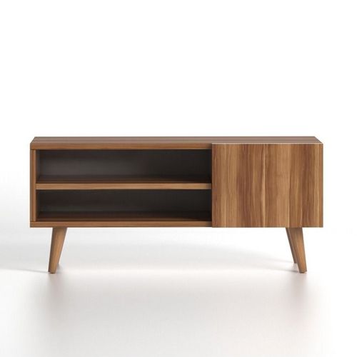 Porto Modern Tv Stand For Living Room, Tv Unit Media Solid Beech Wooden Legs -Walnut