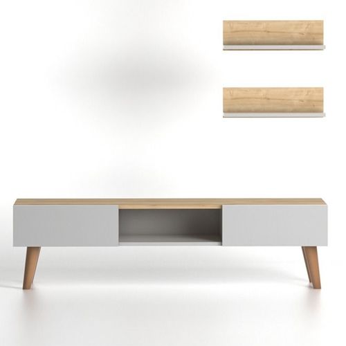 Atlantis Modern Tv Stand For Living Room, Tv Unit Media With Wall Mount Shelf, White