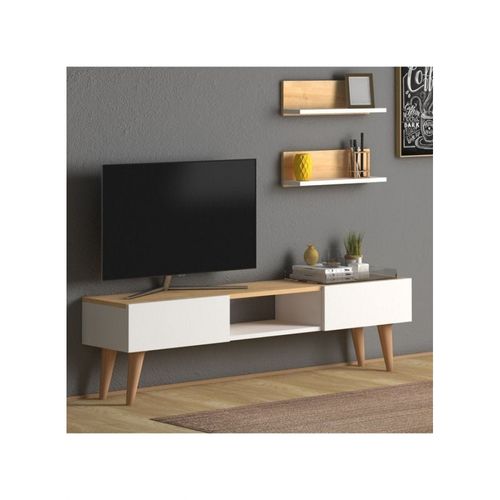 Atlantis Modern Tv Stand For Living Room, Tv Unit Media With Wall Mount Shelf, White