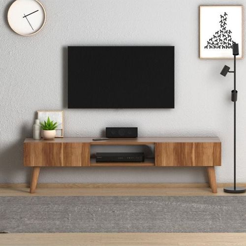 Atlantis Modern Tv Stand For Living Room, Tv Unit Media With Wall Mount Shelf - Walnut