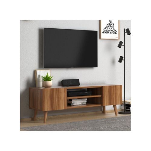 Etna Modern Tv Stand For Living Room, Tv Unit Media Solid Beech Wood Legs - Walnut