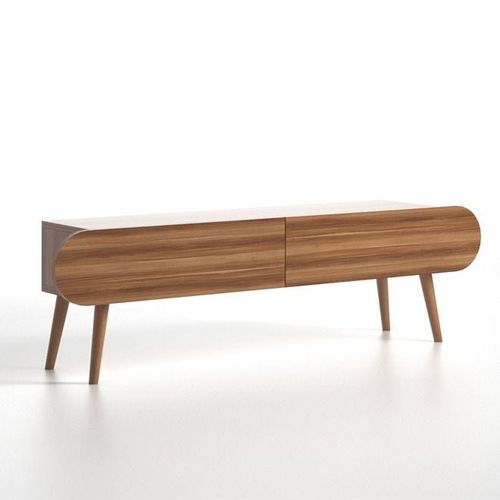 Lotus Modern Tv Stand Shelf For Living Room, Bed Room Tv Unit Media Solid Beech Wood Legs - Walnut