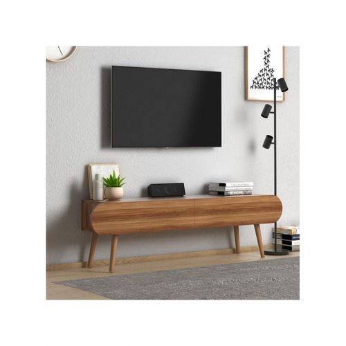 Lotus Modern Tv Stand Shelf For Living Room, Bed Room Tv Unit Media Solid Beech Wood Legs - Walnut