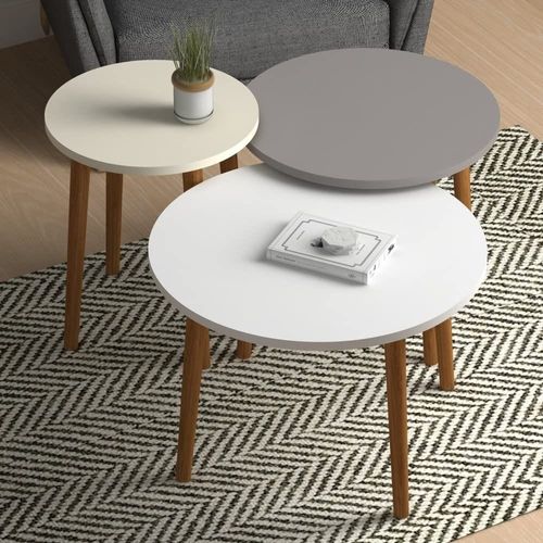 Roma Nested Coffee Table Set Of Three For Living Room Home Office Contemporary Stacking Coffeetable Wood Legs Telephone Table- Multi Clr