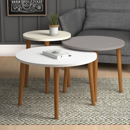 Roma Nested Coffee Table Set Of Three For Living Room Home Office Contemporary Stacking Coffeetable Wood Legs Telephone Table- Multi Clr