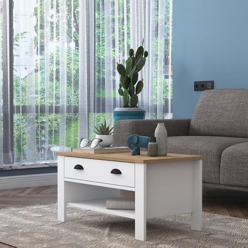 Coffee Table Centre Table Modern Leg Drawer Basket Walnut - White