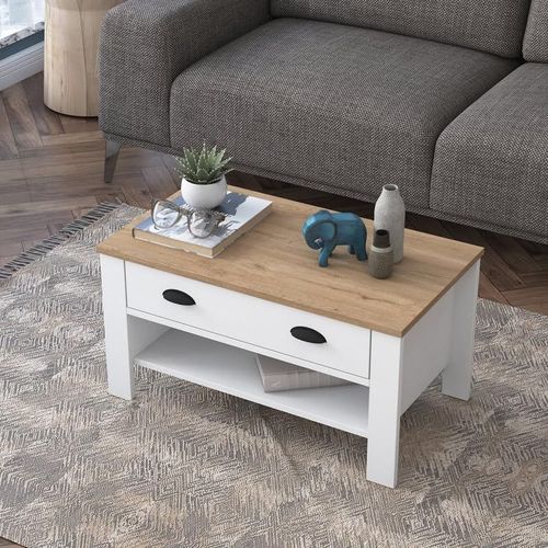 Coffee Table Centre Table Modern Leg Drawer Basket Walnut - White