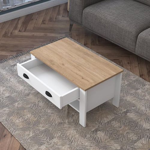 Coffee Table Centre Table Modern Leg Drawer Basket Walnut - White
