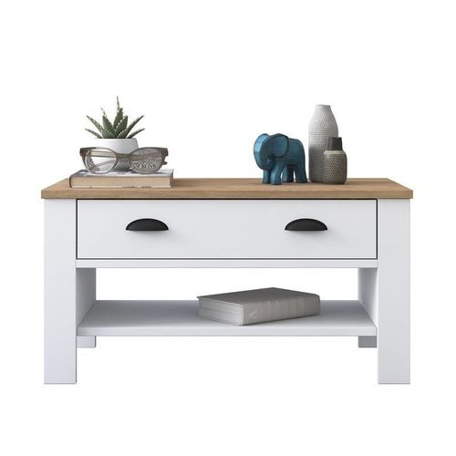 Coffee Table Centre Table Modern Leg Drawer Basket Walnut - White