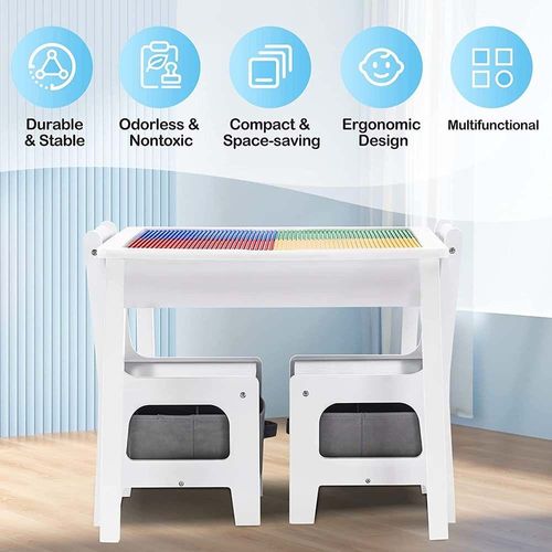 Wooden Kids Activity Table and Chair Set, 4-in-1 Building Blocks-Compatible Desk with Storage for Children and Toddler Drawing Reading Arts Crafts - Colorful