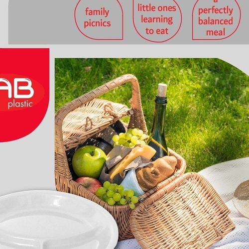GAB Plastic, Divided Plastic Plates, Pack of 5, 26cm, Reusable plastic Plates, For Kids, Compartmented, Sturdy and Durable, Tableware, BPA-free Plastic