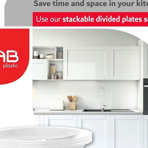 GAB Plastic, Divided Plastic Plates, Pack of 5, 26cm, Reusable plastic Plates, For Kids, Compartmented, Sturdy and Durable, Tableware, BPA-free Plastic