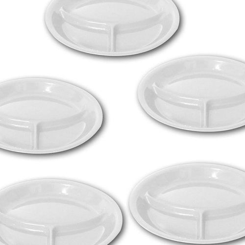 GAB Plastic, Divided Plastic Plates, Pack of 5, 26cm, Reusable plastic Plates, For Kids, Compartmented, Sturdy and Durable, Tableware, BPA-free Plastic