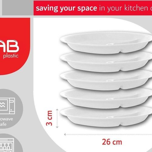 GAB Plastic, Divided Plastic Plates, Pack of 5, 26cm, Reusable plastic Plates, For Kids, Compartmented, Sturdy and Durable, Tableware, BPA-free Plastic