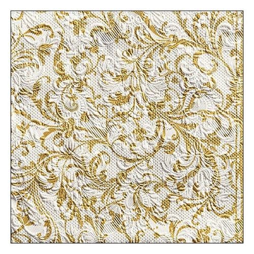 Ambiente Large Embossed Napkins Damask, White/Gold