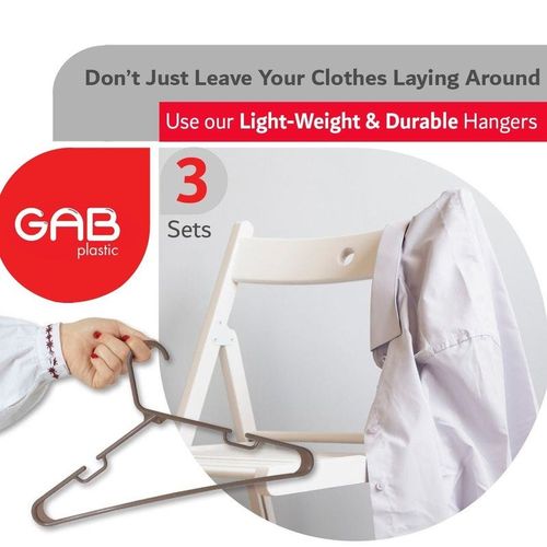 GAB Plastic, Plastic Hangers, Mocha, Pack of 15, Durable Tubular Plastic Hangers, Heavy Duty Hangers, Clothes Hangers, Made from Recycled Plastic, Hangers With Slits, For Wet & Dry Clothes.