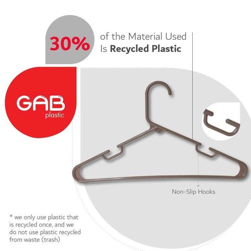 GAB Plastic, Plastic Hangers, Mocha, Pack of 15, Durable Tubular Plastic Hangers, Heavy Duty Hangers, Clothes Hangers, Made from Recycled Plastic, Hangers With Slits, For Wet & Dry Clothes.