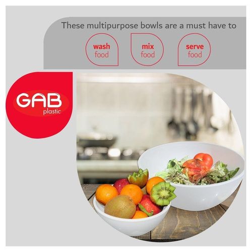 GAB Plastic, Salad Bowl, Set of 2, Medium and large mixing bowl and serving bowl, Kitchen tool, Great for serving salad, fruits, popcorn, or chips, Sturdy and durable, Made from BPA-free Plastic
