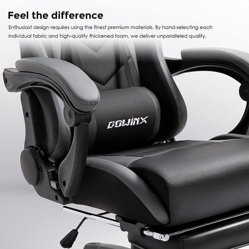 Gaming Chair Ergonomic Office Recliner for Computer with Massage Lumbar Support, Racing Style Armchair PU Leather E-Sports Gamer Chairs with Retractable Footrest (Black&Gray)
