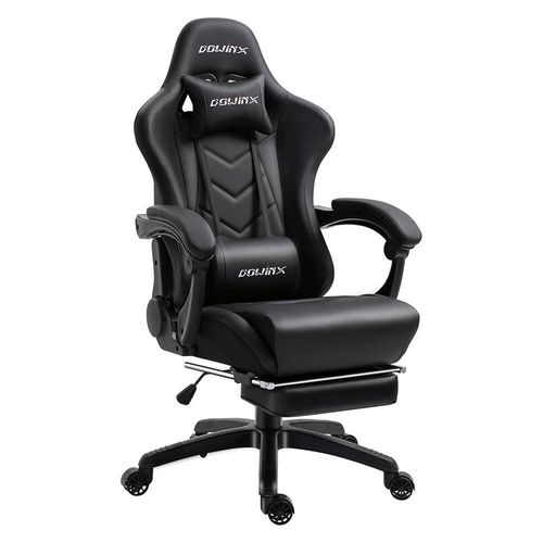 Gaming Chair Ergonomic Office Recliner for Computer with Massage Lumbar Support, Racing Style Armchair PU Leather E-Sports Gamer Chairs with Retractable Footrest (Black)