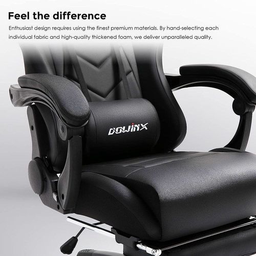Gaming Chair Ergonomic Office Recliner for Computer with Massage Lumbar Support, Racing Style Armchair PU Leather E-Sports Gamer Chairs with Retractable Footrest (Black)