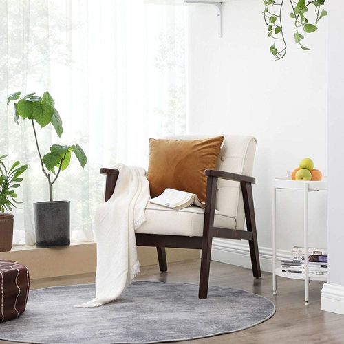 Leisure Chair with Solid Wood Armrest and Feet, Mid-Century Modern Accent Sofa, for Living Room Bedroom Studio, Beige