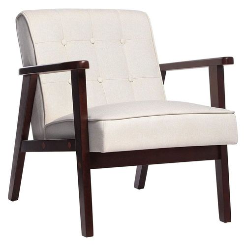 Leisure Chair with Solid Wood Armrest and Feet, Mid-Century Modern Accent Sofa, for Living Room Bedroom Studio, Beige