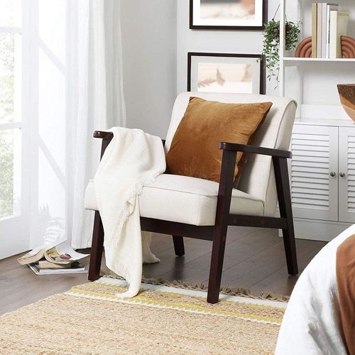 Leisure Chair with Solid Wood Armrest and Feet, Mid-Century Modern Accent Sofa, for Living Room Bedroom Studio, Beige