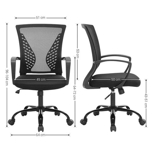 Office Chair, Mesh Chair, Swivel, Height Adjustable, Tilt Function, Breathable Mesh Seat and Backrest, for Study Office Studio, Max Load Capacity 120 kg, Black OBN22BK
