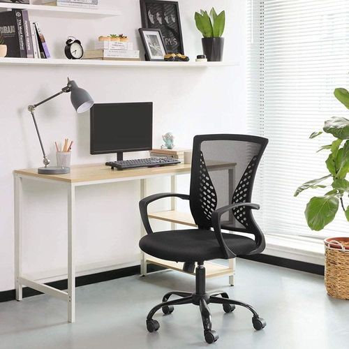 Office Chair, Mesh Chair, Swivel, Height Adjustable, Tilt Function, Breathable Mesh Seat and Backrest, for Study Office Studio, Max Load Capacity 120 kg, Black OBN22BK
