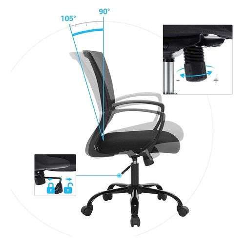 Office Chair, Mesh Chair, Swivel, Height Adjustable, Tilt Function, Breathable Mesh Seat and Backrest, for Study Office Studio, Max Load Capacity 120 kg, Black OBN22BK