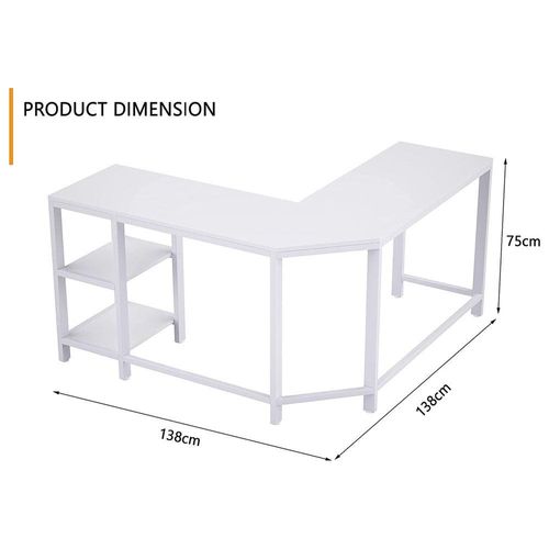 L-Shaped Computer Workstation Table with 2 Storage Shelves for Home and Office Contemporary Style L-Shaped Computer Desk - White