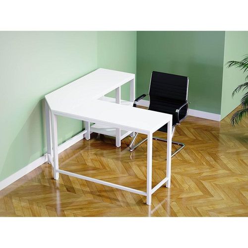 L-Shaped Computer Workstation Table with 2 Storage Shelves for Home and Office Contemporary Style L-Shaped Computer Desk - White