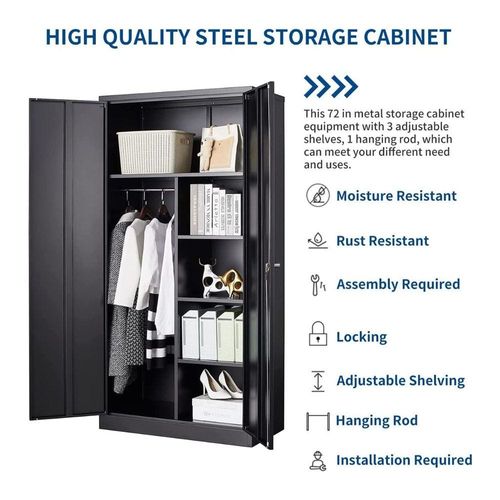 Victory Steel Japan OEM Steel Wardrobe, Premium Quality Modern Design Storage Organizer for Home, Black