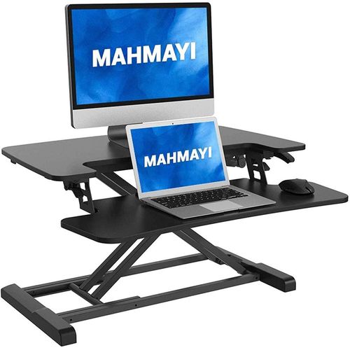 Stand Up Desk Converter -28 Standing Desk Riser with Deep Keyboard Tray for Laptop (28", Black)