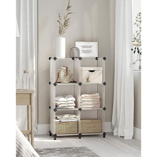 6 Cube Storage Organiser, DIY Closet Shelf, Plastic Clothes Organizer, Modular Bookcase, High Load Capacity, with Rubber Mallet, White ULPC06W