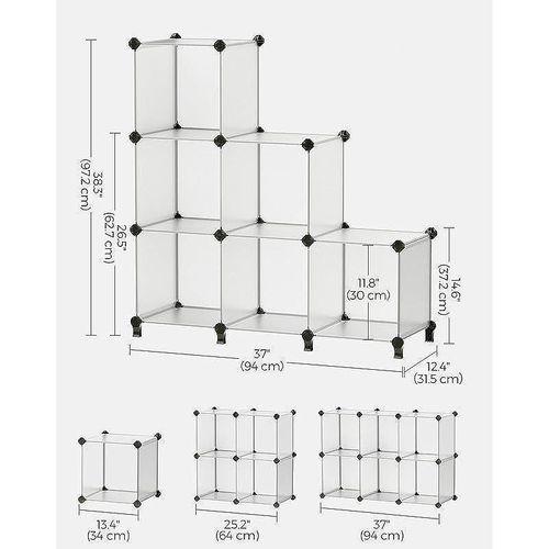 6 Cube Storage Organiser, DIY Closet Shelf, Plastic Clothes Organizer, Modular Bookcase, High Load Capacity, with Rubber Mallet, White ULPC06W