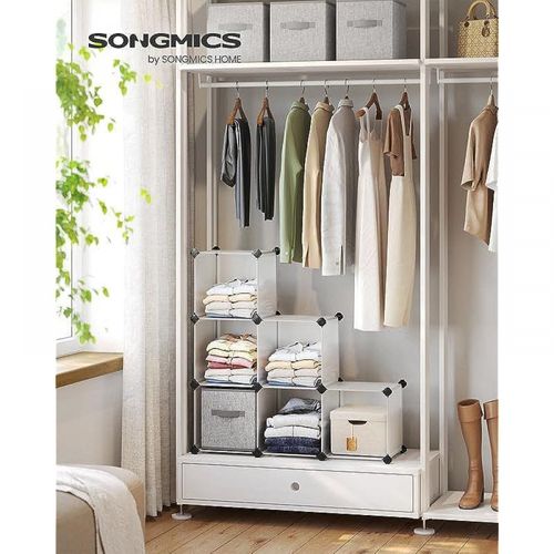 6 Cube Storage Organiser, DIY Closet Shelf, Plastic Clothes Organizer, Modular Bookcase, High Load Capacity, with Rubber Mallet, White ULPC06W