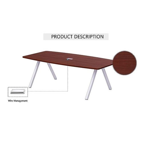 Incontro Modern Conference Table- Alluring and Functional Conference Desk with Cable Manager and Steel legs (240cm, Apple Cherry)