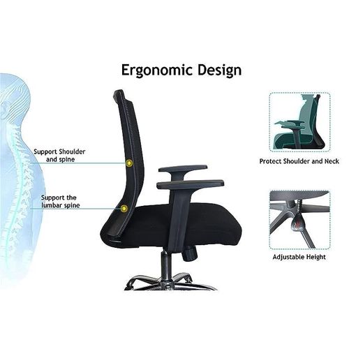 Ergonomic Adjustable Office Chair with Adjustable Arm Rests, Lumbar Support, Contoured Back, and Seat Cushion - Comfortable Seating Solution for Office and Home - Premium Medium back Black