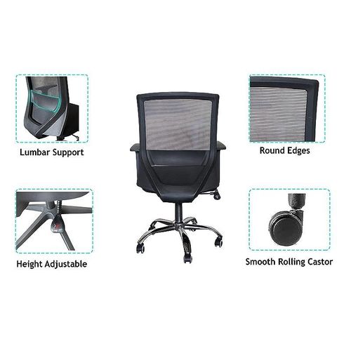 Ergonomic Adjustable Office Chair with Adjustable Arm Rests, Lumbar Support, Contoured Back, and Seat Cushion - Comfortable Seating Solution for Office and Home - Premium Medium back Black