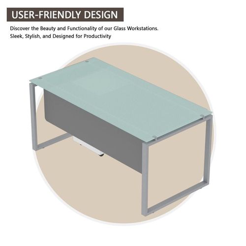 Carre Modern Workstation Desk Steel Square Metal Legs With Silver Modesty Panel (160CM, White)
