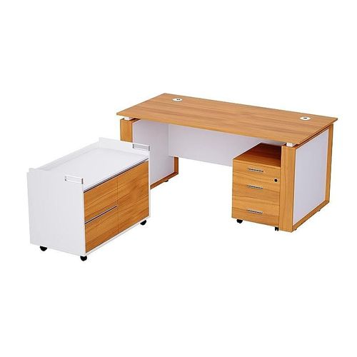 Zelda Melamine M191-16 L Shape Modern Desk Side Return Storage Unit with 2 Drawers - Light Walnut/White