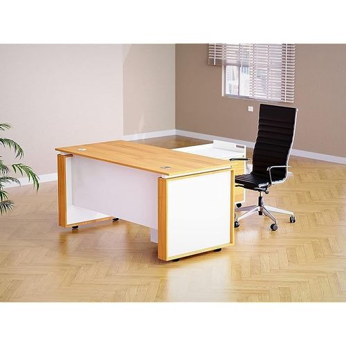Zelda Melamine M191-16 L Shape Modern Desk Side Return Storage Unit with 2 Drawers - Light Walnut/White