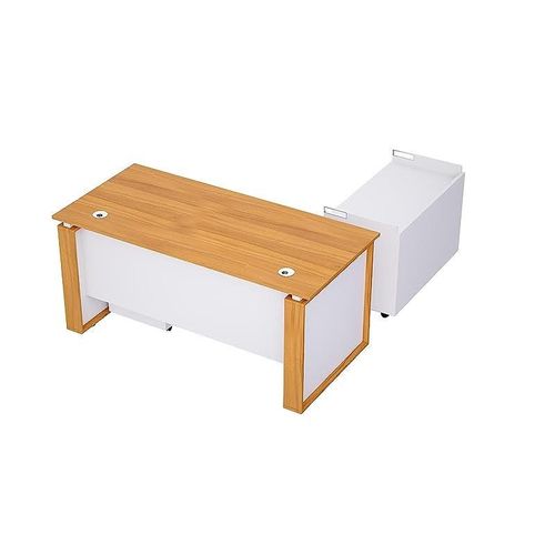 Zelda Melamine M191-16 L Shape Modern Desk Side Return Storage Unit with 2 Drawers - Light Walnut/White