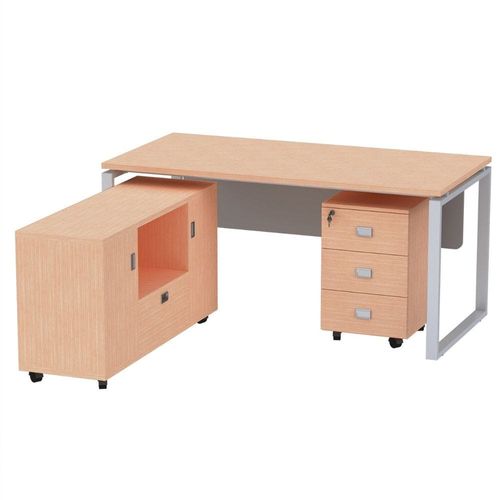 Carre 5116L Modern Workstation Desk Steel Square Metal Legs With 3 Mobile Drawer- W160Cms X D160Cms X H75Cms (Oak)