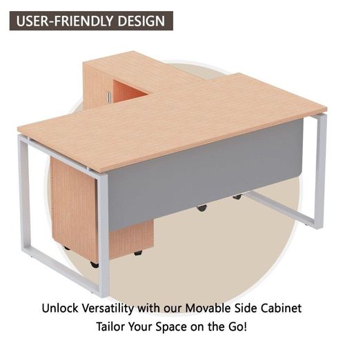 Carre 5116L Modern Workstation Desk Steel Square Metal Legs With 3 Mobile Drawer- W160Cms X D160Cms X H75Cms (Oak)